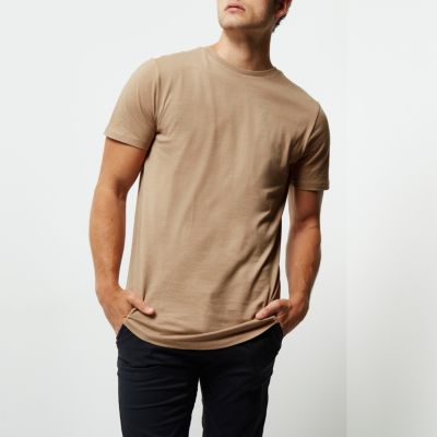 Camel brown curved hem T-shirt